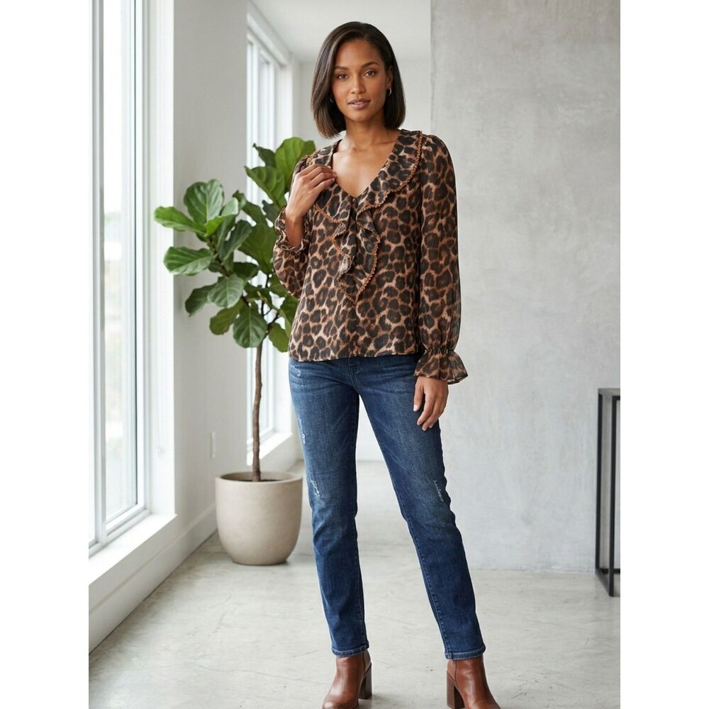 NWT Adyson Parker XL Leopard Print Ruffle Blouse